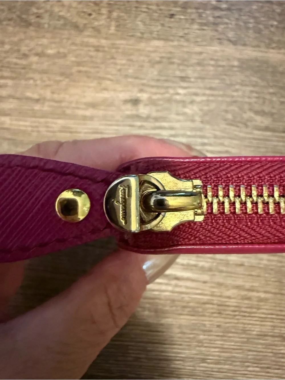 Salvatore Ferragamo Fuchsia Vara Bow Zip Wallet with Gold Hardware COA